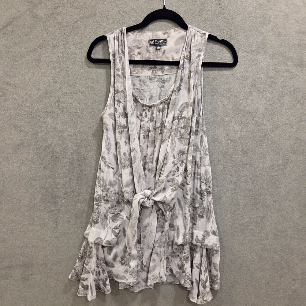 Papillion Blouse Tunic Women's Size Small Tie Front‎ Fairy Romantic Floral